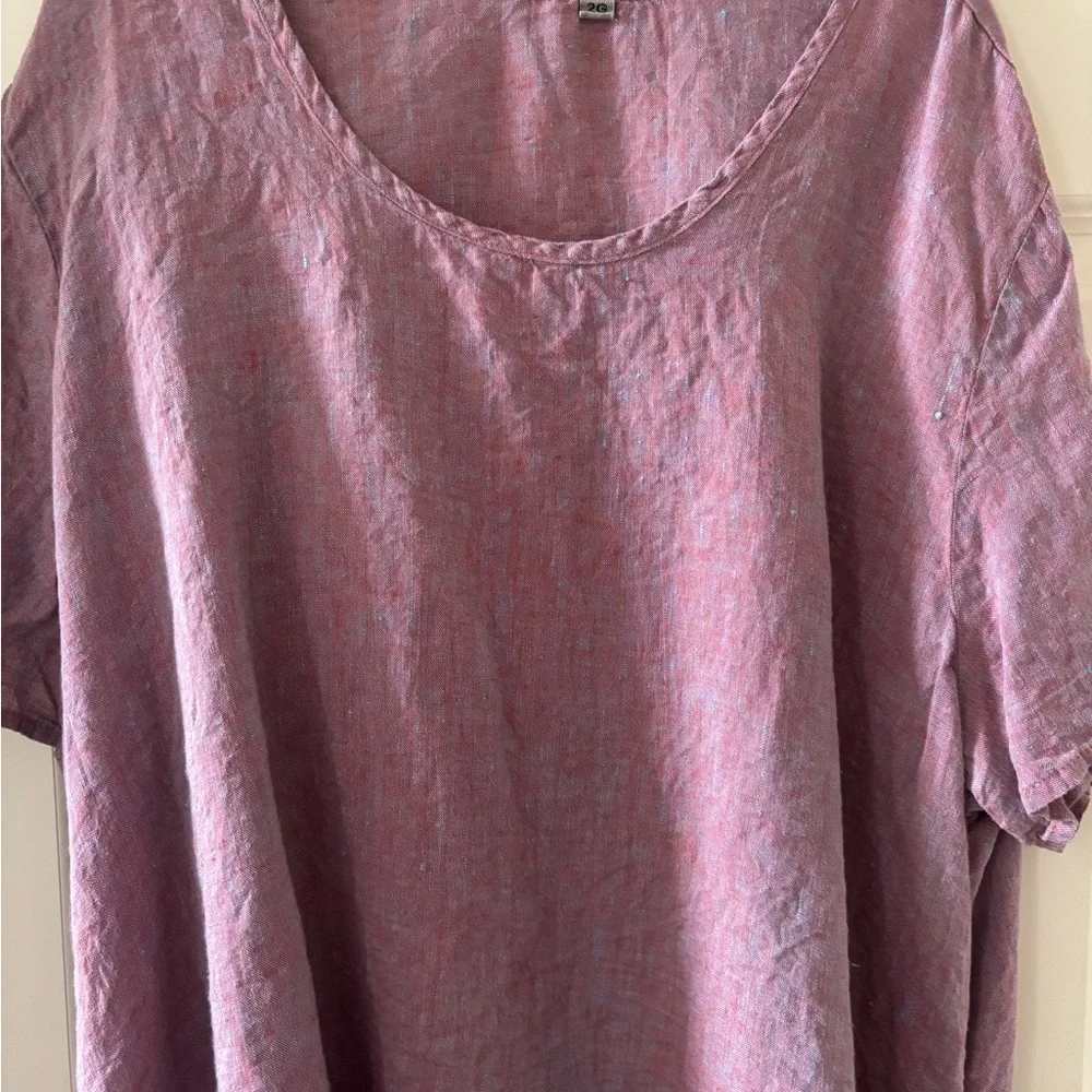 FLAX by Jeanne Engelhart Linen Scoop Neck Top - Dusty Rose and Blue 2g 3g - Picture 4 of 5